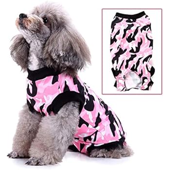Zunea Pet Dog Cat Recovery Suit for After Surgery Cone Alternative Camo Soft Cotton Injured Care Protection Puppy Clothes Skin Diseases Prevent Lick Weaning Suit for Female Male Small Dogs Pink L