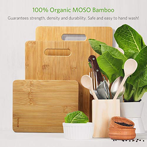 Cutting Board, Homever 3-Piece Bamboo Cutting Board Set PLUS Hanging Basket - Anti-bacterial Organic Chopping Boards with A Stainless Steel Storage Wire Basket Holder