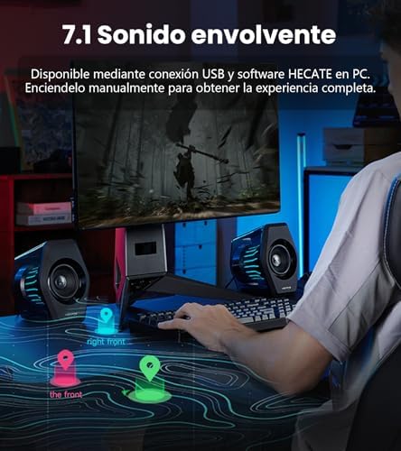 Coluna de gaming G2000 Pro 2.0 RGB, potência máxima 64W, sincronização de luz Tempoflow ™ a 270 graus, som surround virtual 7.1-Bluetooth 5.4 / USB-C/AUX, Adequado para PC (preto)