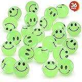 ArtCreativity Glow in The Dark Smile Face Bouncing Balls - Bulk Pack of 36-1 Inch High Bounce Bouncy Balls for Kids, Glowing Party Favors and Goodie Bag Fillers for Boys and Girls
