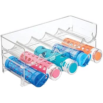 mDesign Plastic Free-Standing Water Bottle and Wine Rack Storage Organizer for Kitchen Countertops, Table Top, Pantry, Fridge - Stackable - Holds 5 Bottles Each, 2 Pack - Clear