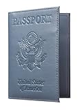 Travelambo RFID Blocking Genuine Leather Passport Holder Wallet Cover Case (blue)