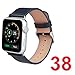 for Apple Watch Band38mm Series 1 Series 2 Series 3,TOROTOP Luxury Navy Genuine Leather Watch Band Strap Replacement Wrist Band with Adapter Clasp for 38mm Apple Watch(38mm-Navy)