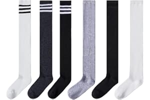 6 Pairs Over Knee Thigh Socks - LINKPEACE Knee-High Warm Stocking Women Boot Sock Leg Warmer High Socks for Daily Wear