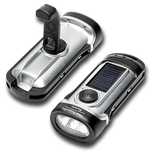 LED Flashlight, 2-Pack, Hand Crank Dynamo Rechargeable Torch, Waterproof with Solar Charge by The Friendly Swede (Silver)