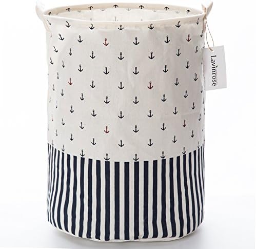 Lavinrose Foldable Large Cylindric New Hook Pattern Canvas Fabric Storage Bin Storage Basket Organizer, Laundry Hamper for Blouse T-shirt Underwear etc