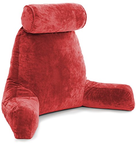 Husband Pillow Red COVER ONLY - For the Bedrest Cover Set - Support Bed Backrest Covers, Micro Plush Cover Including Detachable Neck Roll Pillow Cover