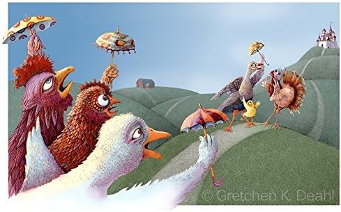 Cute Duck, Chicken, Turkey, Rooster, Castle, Barn Limited Edition Art Print (Chicken Little - The Sky is Falling!)