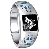 Gem Avenue Men's Sterling Silver Turquoise Gemstone Inlay Wolf with Paw and Claw Southwestern Style Ring