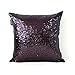 AMAZLINEN(TM Decorative Glitzy Sequin & Comfy Satin Knit Pillow Cover 18 x 18 Pillow Covers,Hidden Zipper Design(Eggplant)