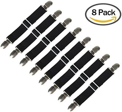 Neatday Adjustable Bed Sheet Fasteners Suspenders, Gripper and Strap, Smooth any Sheets on any Bed or Sofa, Sleep Better,Black,Set of 8
