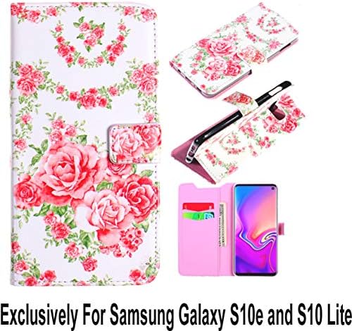 Pelotek; Samsung S10e Pink Wallet Case | Samsung Galaxy S10e Flower Phone Case | Elegant Colorful Floral Design Rose Pink Flip Leather Case | Strong Inner Case Credit/ID Card Money Holder Slots (Pink