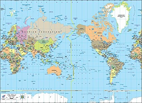 World Political Map printed on vinyl, Pacific Centered (23 in x 33 in)
