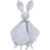 LAWKUL Baby Security Blankets Organic Cotton Muslin Soft Lovey Cuddly Lovie for Newborn Infants Boy Girls Unisex Bunny Grey