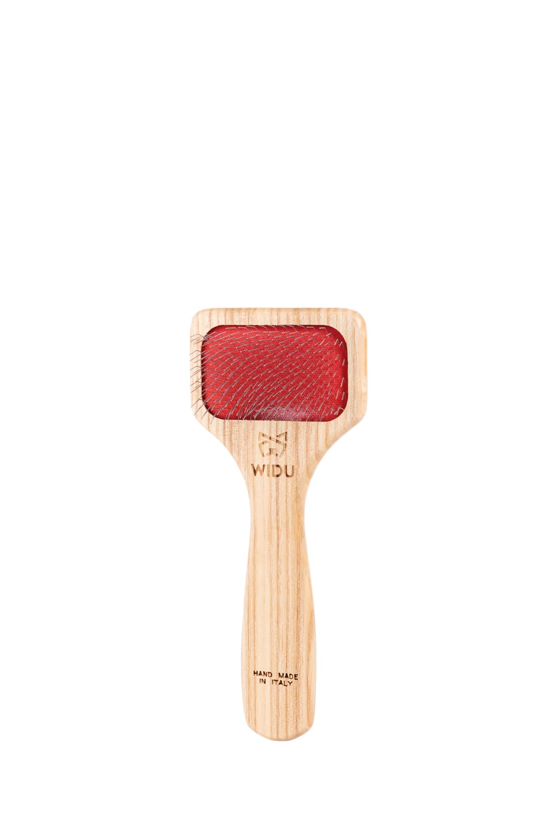 WIDU - Brush for Dogs and Cats, Ideal for Small Pets with Short Hair, Professional Carder in Ash Wood, Handmade in Italy - 16 x 7 cm, with 15 mm Long Teeth and 70° Inclination