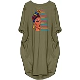 WbJetr Black Woman Beautiful Magic Printed Loose Pocket Oversize Tunic T-Shirt Dress