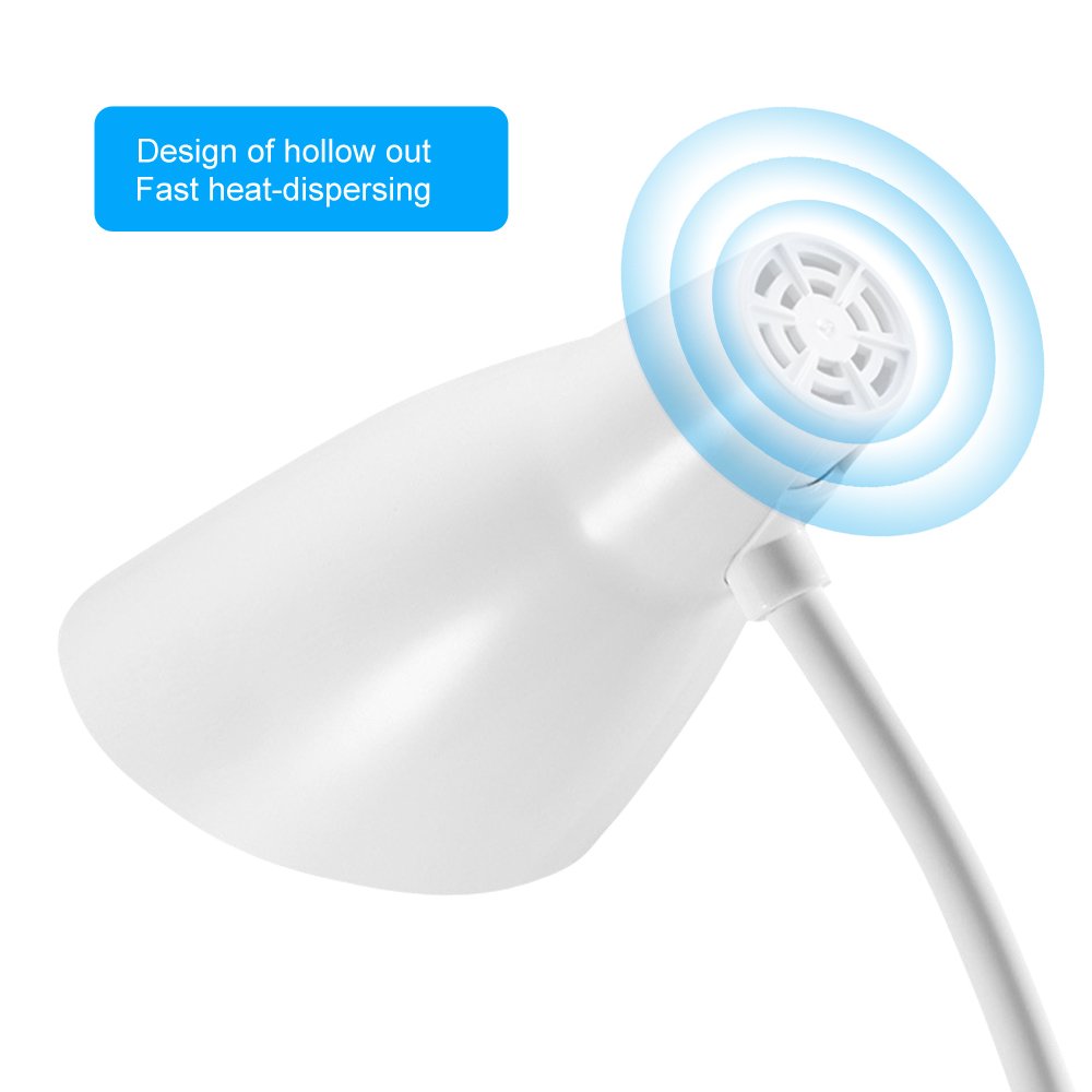 LED Desk Lamp, Flexible Gooseneck Table Lamp, Dimmable Office Reading Lamp with USB Charging Port, Rechargeable, 3 Brightness Levels, White