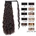 Stamped Glorious Corn Wave Ponytail Extension Wrap Around Ponytail Extensions Long Black Mixed Auburn Brown Color Wavy Synthetic Magic Paste Ponytail Hair Piece for Women (2/33#)