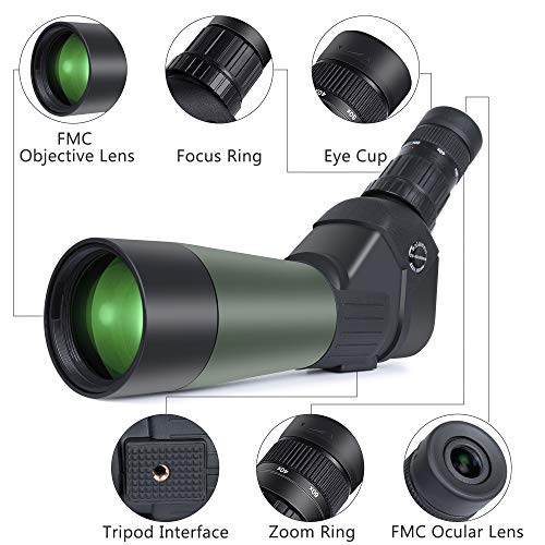 20-60x60 HD Spotting Scope with Tripod, Optics Zoom 57-120Ft/1000Yds BAK4 Angled Spotting Scope for Target Shooting,Hunting,Bird Watching,Wildlife Scenery