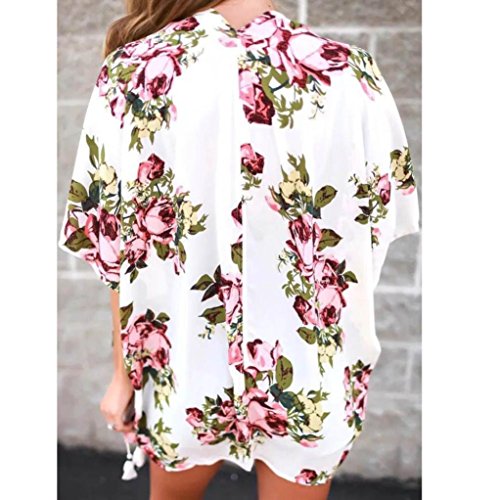 Tootu Women Chiffon Loose Shawl Print Kimono Cardigan Top Cover Up Blouse Beachwear (S, H) - Thumbnail 2