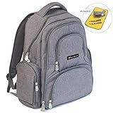 BACKPACK DIAPER BAG - 16 Pocket Organizer Diaper Bag Set with Stroller Straps, Bottle Tote & Changing Pad - Stylish Travel Diaper Bag for Mom or Dad - Insulated, Padded & Wet-Lined - Boy or Girl Grey
