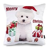 Phantoscope Dog Series Decorative Throw Pillow Case Cushion Cover Christmas Bichon 18 