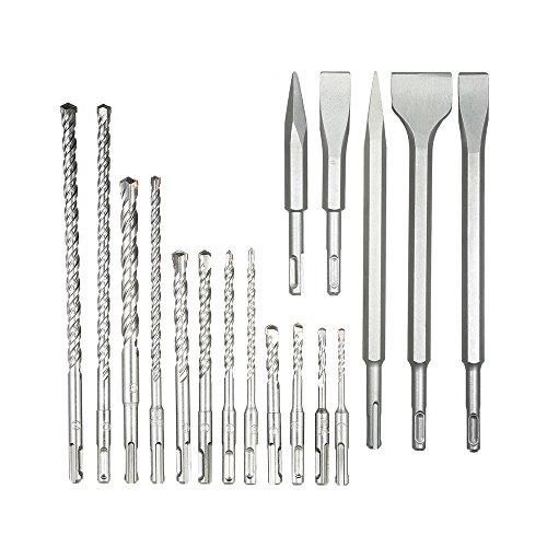 Click Here to See More Images KKmoon 17PCS SDS Plus Masonry Drill Bits & Hammer Chisel Set Gouge Round Shank Chisels
