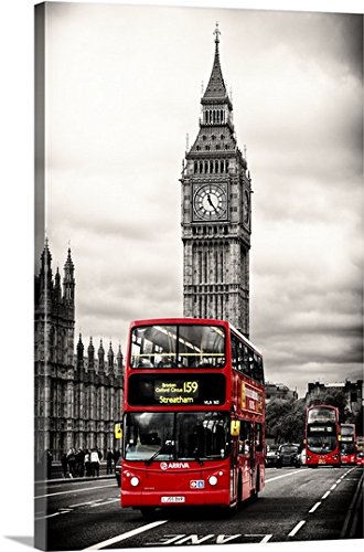 Canvas On Demand Philippe Hugonnard Premium Thick-Wrap Canvas Wall Art Print, 20" x 30", entitled 'London Red Bus and Big Ben II'