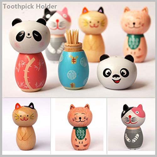 JDgoods Cartoon Animal Shape Toothpick Dispenser, Japanese-style Wooden Toothpick Dispenser Funny Portable Toothpick Holder (D) - Thumbnail 2