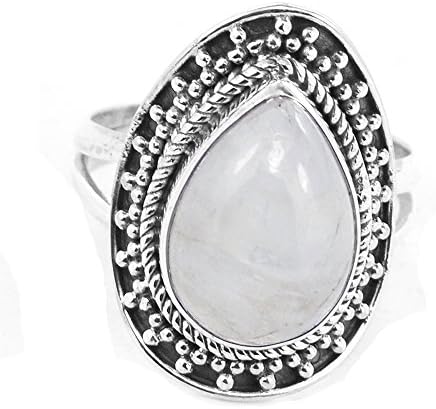 DESIGNER RING - Big Moonstone Silver Ring Pear Shape Natural Rainbow Moonstone Gemstone 925 Sterling Silver (8)