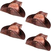 SGBETTER 4 Pack Leather Pirate Hat Brown Tricorn Hat Distressed Pirate Hat for Halloween Cosplay Pirate Theme Party Costume Accessories