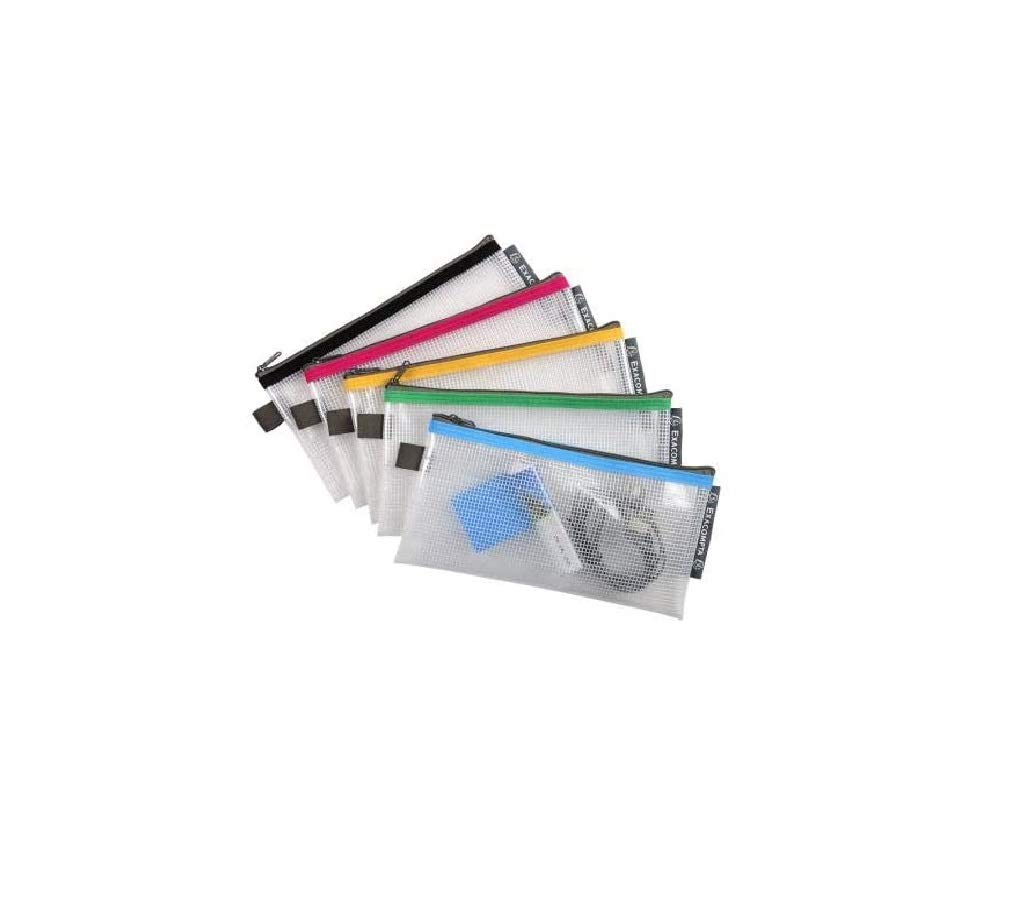 Exacompta - Ref 34130E - Zipped Transparent Mesh Pockets - Suitable for DL Documents, 0.3mm Nylone Mesh - Suitable for Storing Documents, Accessories - Random Colour