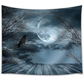 Halloween Background with Spooky Forest and Full Moon - Fabric Wall Tapestry Home Decor - 51x60 inches