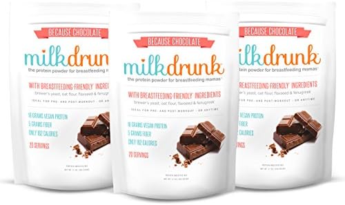 Milk Drunk 3 Bags Chocolate Dairy Free Protein Powder for Breastfeeding Mamas - 60 Servings Vegan Protein, Lactation Friendly - Oat Flour, Flax, Brewer's Yeast, Fenugreek - Tested Gluten Free