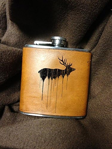 Elk and Treeline Leather flask Beautiful design. For the Hunter or animal lover