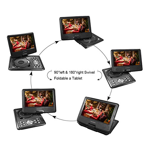 9"Portable DVD Player for Kids - TEKITSFUN 180°Swivel Screen 5 Hours Built-in Rechargeable Battery, SD/USB Port, Portable CD Player with Remote Control- Black (Valentine's Day Gifts)