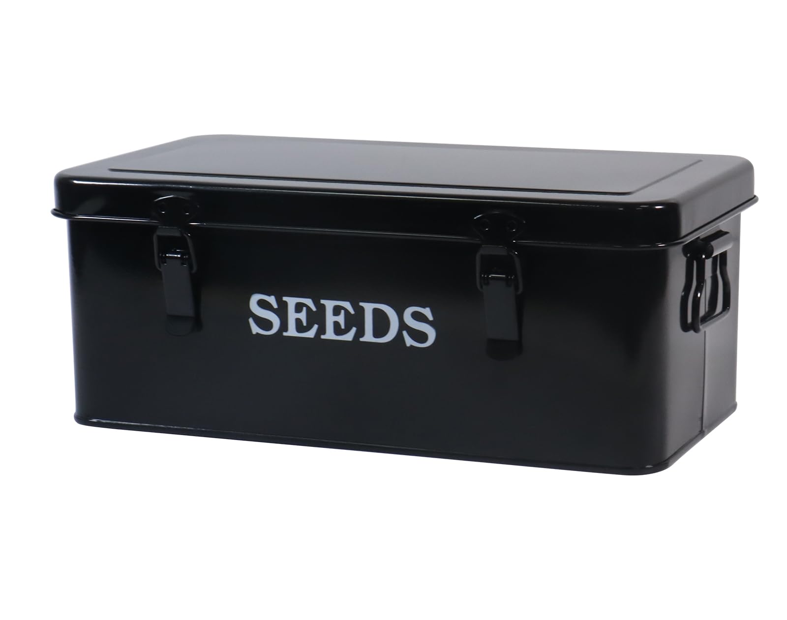 Xbopetda Seed Storage Box Organiser, Metal Garden Seed Tin with Side Handles and Lid, 4 Compartments & Safety Lock Seed Packet Container Seed Storage Container, Gardening Gifts for Gardeners (Black)