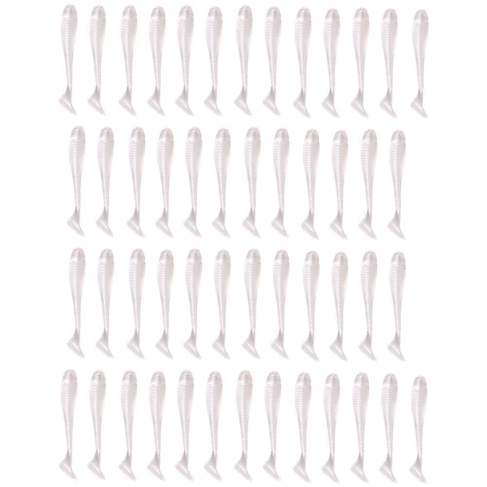 50Pcs Pearl White Soft Plastic T-Tail Grub Worm Baits Fishing Lures Fish Tackle Gear Accessories Suitable for Catching Bass Trout Salmon