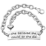 Angelus She believed she could so she did Inspirational Hand Stamped Cuff Metal Bracelet for Women Ladies Girls Silver
