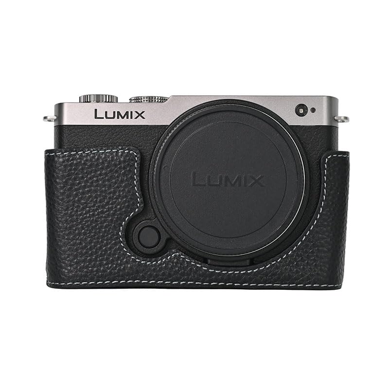 MUZIRI KINOKOO Protective Case for Panasonic Lumix S9 Camera, Genuine Leather Half Case with Hand Grip Design - Black