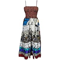 Mogul Womens Maxi Dress Recycled Vintage Sari Patchwork Smocked Bodice Holiday Sundress