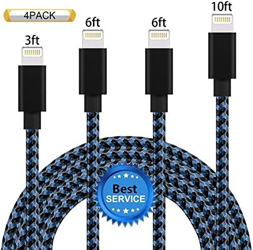 iPhone Cable SGIN, 4Pack 3FT 6FT 6FT 10FT Nylon Braided Cord Lightning Cable Certified to USB Charging Charger for iPhone 7,7 Plus,6S,6,SE,5S,5,iPad,iPod Nano 7 - BlackBlue