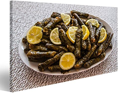 islandburner Canvas Wall Art Sarma, stuffed grape leaves in a plate, traditional turkish cuisine. Picture Poster Large XXL Photo Print JIV-1K-UK
