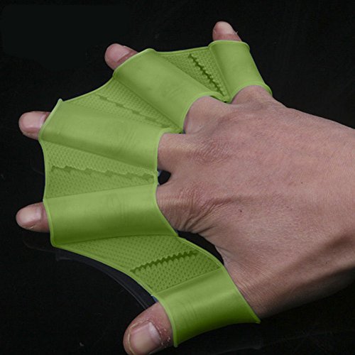 Polytree Silicone Swim Gear Fins Hand Webbed Flippers Training Glove (Green, M) - Thumbnail 6