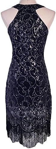 Tina Vent Beautiful Women's 1920s Sequin Paisley Pattern Fringe Gatsby Flapper Dress L Pure Black Glam Pure BlackLarge