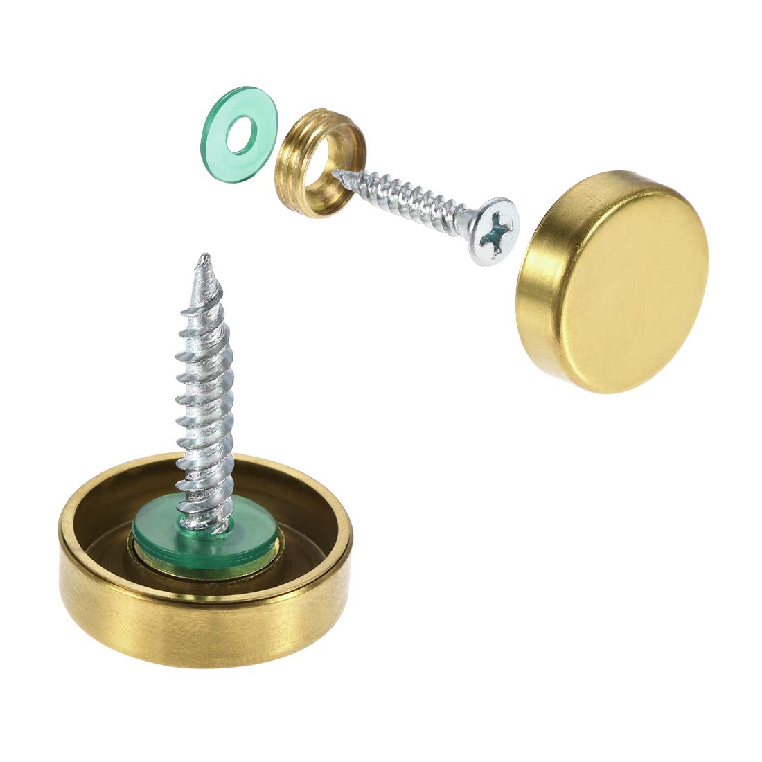 sourcing map Mirror Screws, Decorative Cap Fasteners Cover Nails, Electroplated, Bright Golden 19mm/0.75" 8pcs