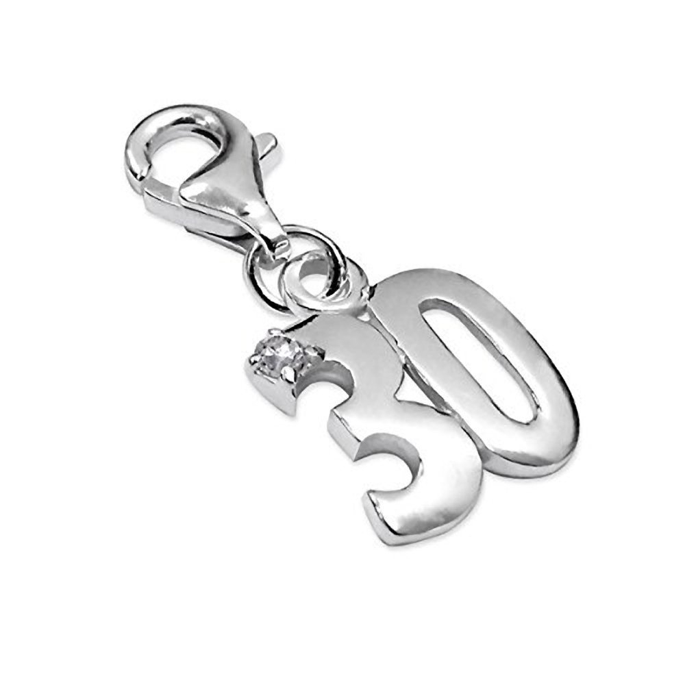 30 CZ Sterling Silver Clip On Charm Pendant with Lobster Clasp for Women - Compatible with Thomas Sabo Charms Bracelet - 30" Women's Clasp Charms