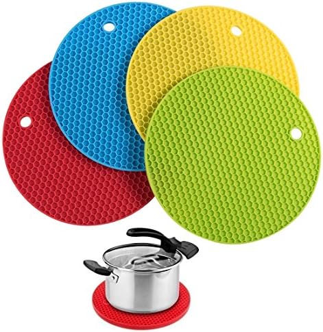 Silicone Pot Holder, Set of 4 Extra Thick Silicone Trivet Mat, Jar Opener, Spoon Rest and Garlic Peeler, Non Slip, Flexible, Durable, Dishwasher Safe, Heat Resistant Hot Pads