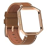 For Fitbit Blaze Bands Leather with Frame Small Large,Austrake Fitbit Blaze Band with Stainless Steel Buckle for Women Men