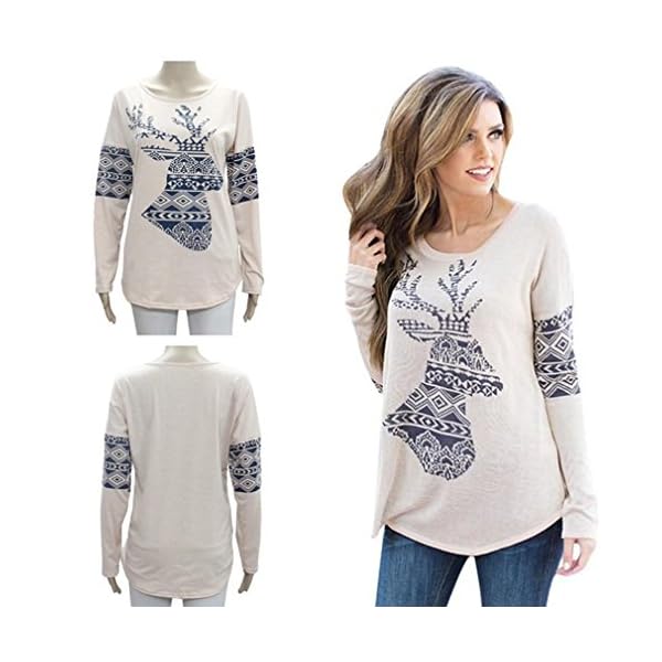 UINKE Women's Long Sleeve Christmas Reindeer Printed Sweatshirt Blouse Top T-Shirts
